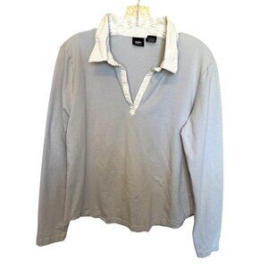 Mossimo Stretch Womens Long-Sleeve Collared Shirt XL Light Blue & White Cotton/S